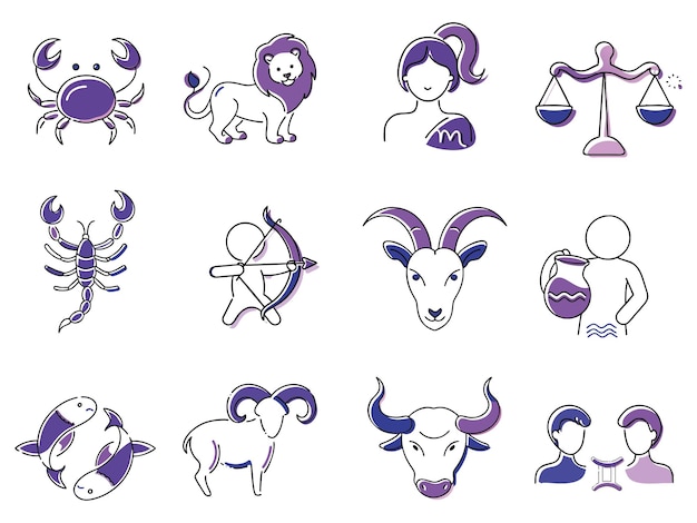 Signos y símbolos del zodiaco colección de elementos vectoriales arte de diseño de horóscopo