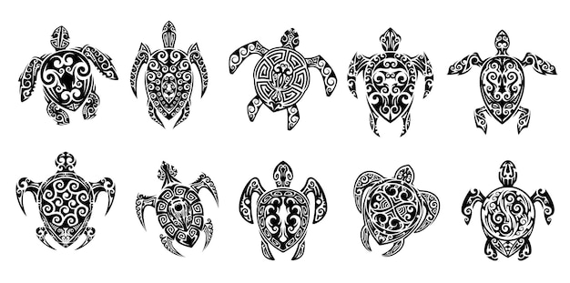 Los signos de tatuaje de animales reptiles y tortugas tribales maoríes
