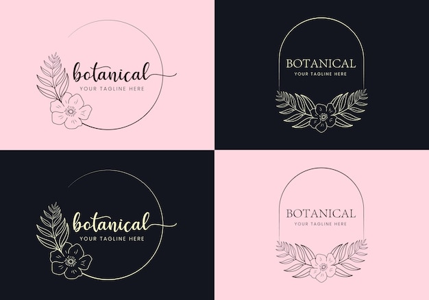 signos de vectores botánicos florales mínimos femeninos o plantillas de logotipos