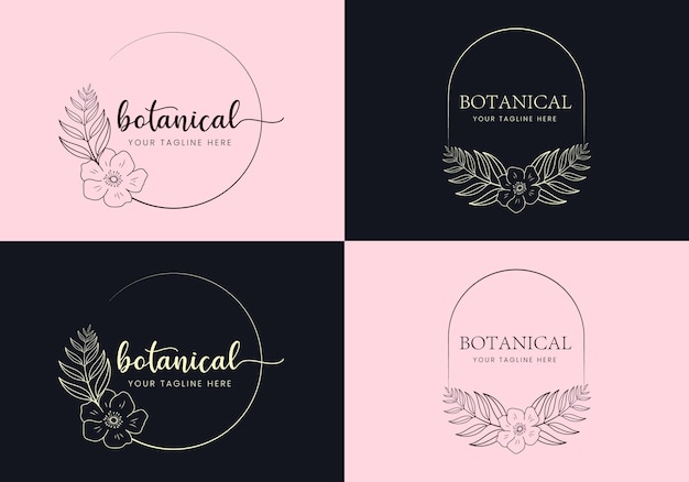 Vector signos de vectores botánicos florales mínimos femeninos o plantillas de logotipos