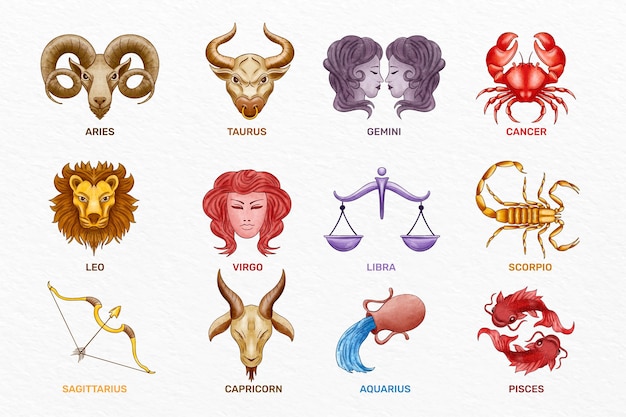 Vector signos del zodiaco acuarela pintados a mano