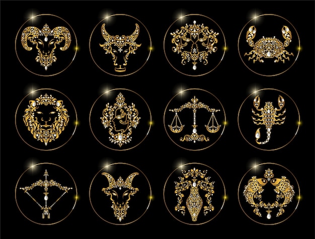 Vector signos del zodiaco conjunto de símbolos del horóscopo colección de iconos de astrología