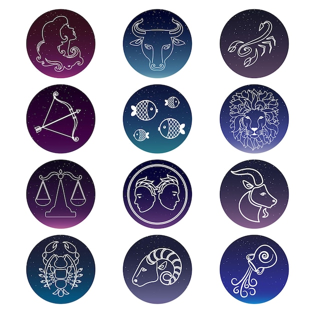 Signos del zodiaco. Conjunto vectorial de iconos aislados