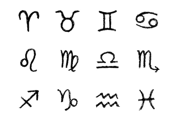 Signos del zodiaco dibujados a mano Conjunto de dibujos de símbolos esotéricos Clipart de astrología Elementos para el diseño