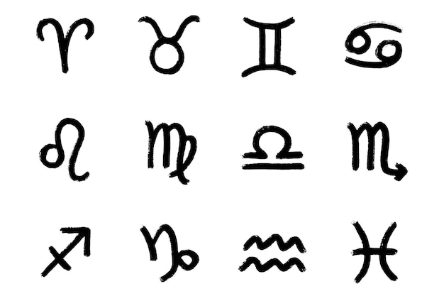 Signos del zodiaco dibujados a mano Conjunto de dibujos de símbolos esotéricos Clipart de astrología Elementos para el diseño