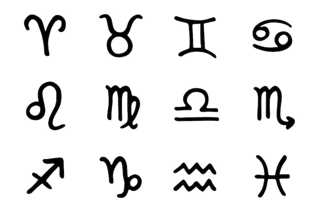 Signos del zodiaco dibujados a mano Conjunto de garabatos de símbolo esotérico Elementos de imágenes prediseñadas de astrología para el diseño