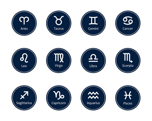 Los signos del zodiaco los íconos azules el vector el horóscopo