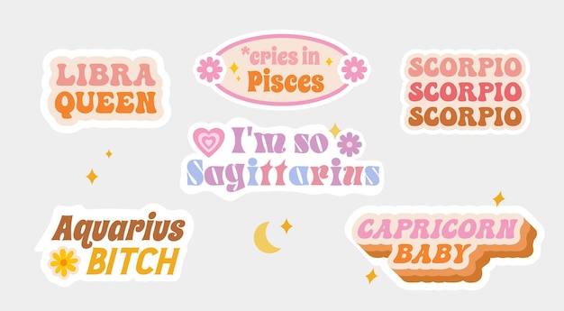 Signos del zodiaco Libra Piscis Escorpio Sagitario Acuario Capricornio Pegatinas divertidas.