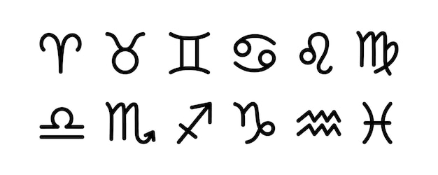 Vector los signos del zodiaco negro establecen símbolos astrológicos de doce constelaciones zodiacales elementos del horóscopo