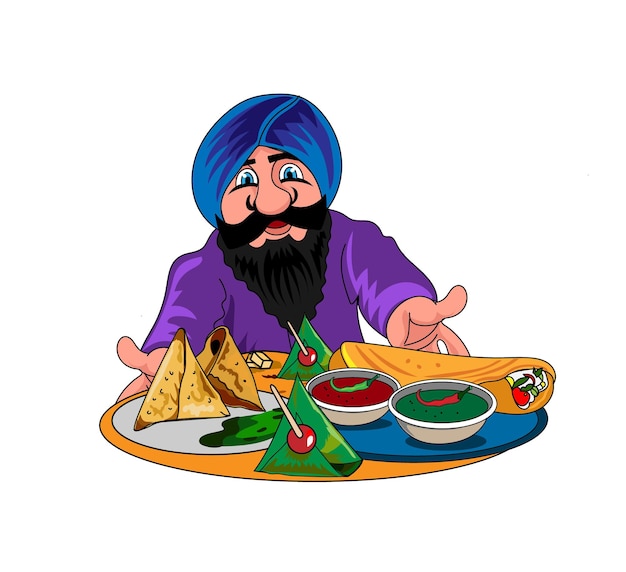 Sikh vendiendo ilustración de vector de comida