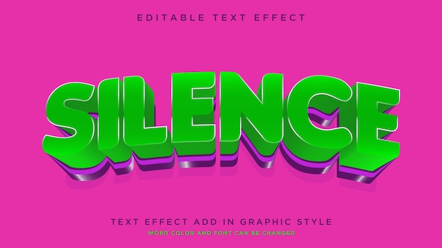 Silencio efecto de texto brillante con efecto de estilo de texto editable de colores claros
