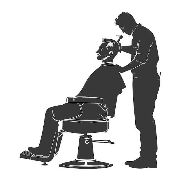 Vector silhouette barber en acción cuerpo entero color negro sólo