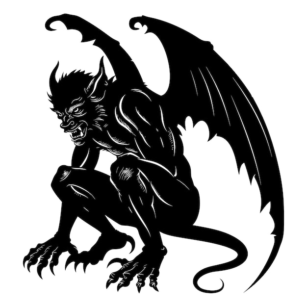 Vector silhouette gargoyle mítica criatura monstruo en el juego mmorpg color negro sólo