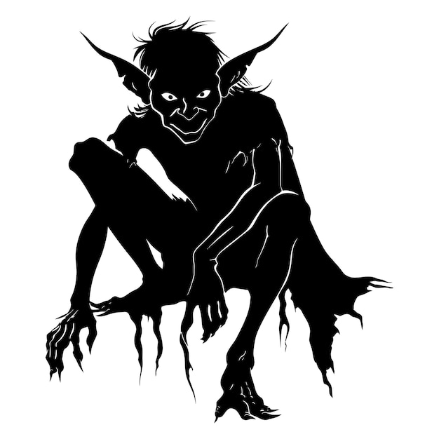 Vector silhouette goblin raza mítica del juego color negro sólo