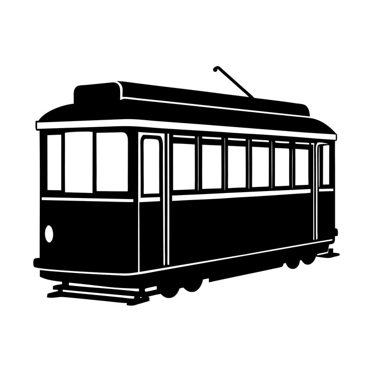 Silhouette of a classic tram