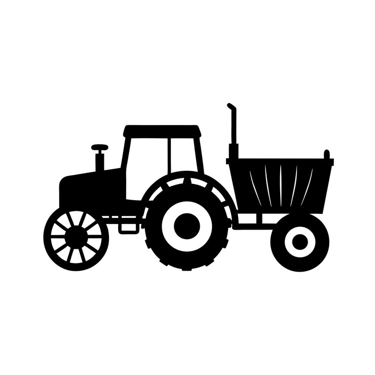 Silhouette of a tractor with a trailer for agricultural work
