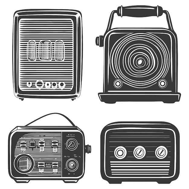 Vector silhouette old radio black color only full