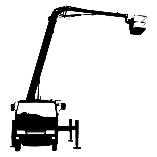 Vector silhouette on a white background of aerial platform or crane on a vehicle