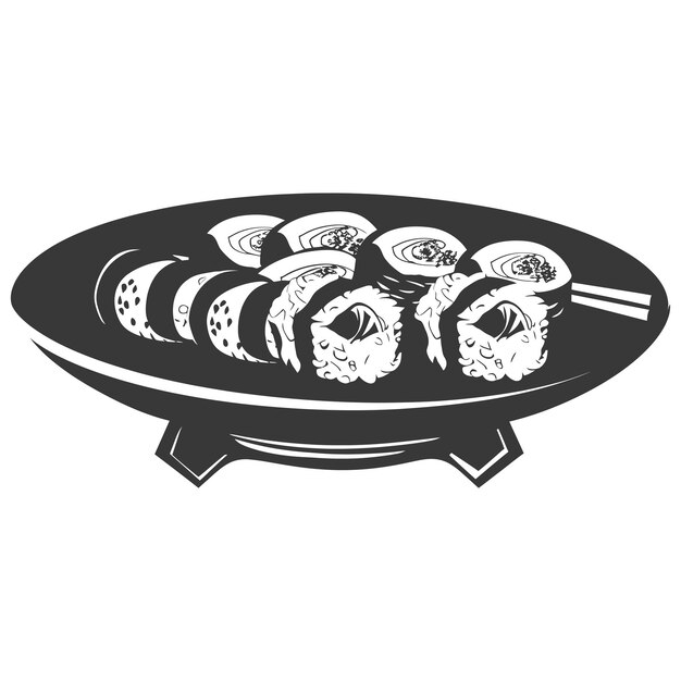 Vector silhouette sushi o kimbab plato sólo de color negro