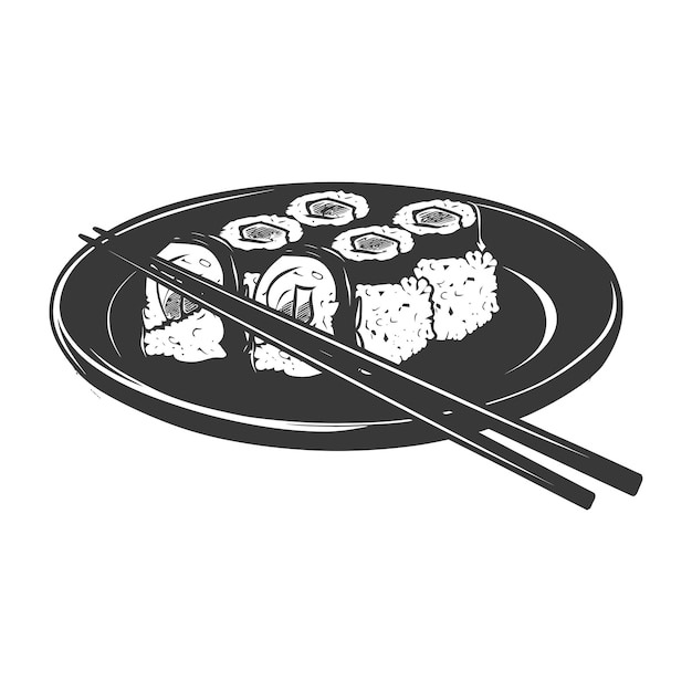 Vector silhouette sushi o kimbab plato sólo de color negro