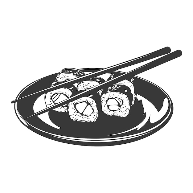 Vector silhouette sushi o kimbab plato sólo de color negro