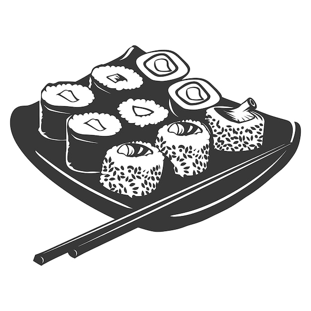 Vector silhouette sushi o kimbab plato sólo de color negro