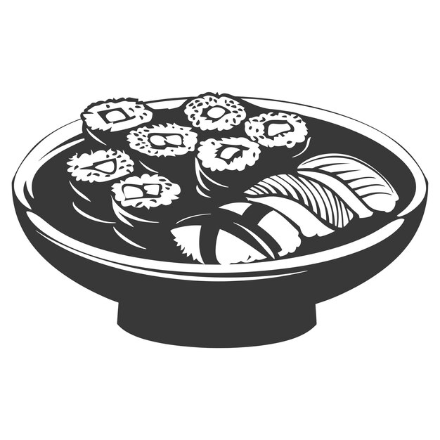Silhouette Sushi o kimbab Plato sólo de color negro