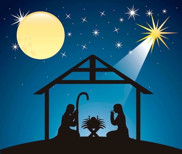 Silhouttes navidad natividad escena vector illustration