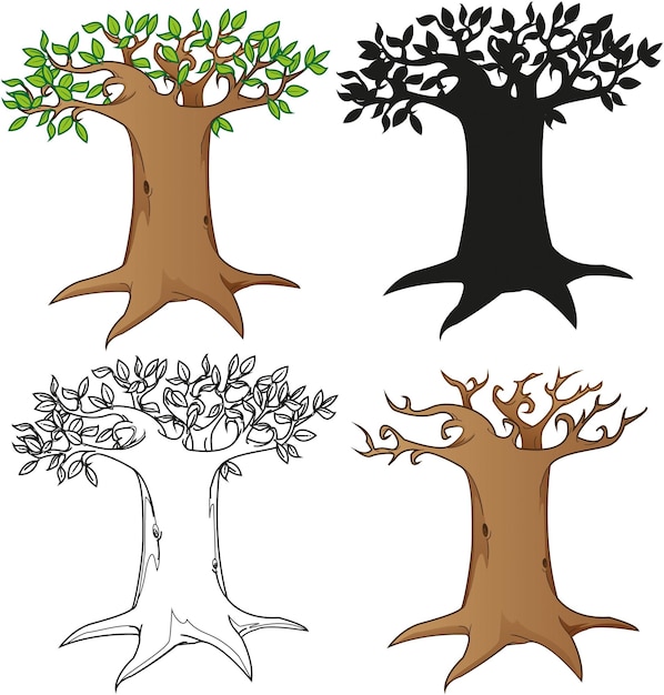Vector silhueta del árbol de baobab página para colorear