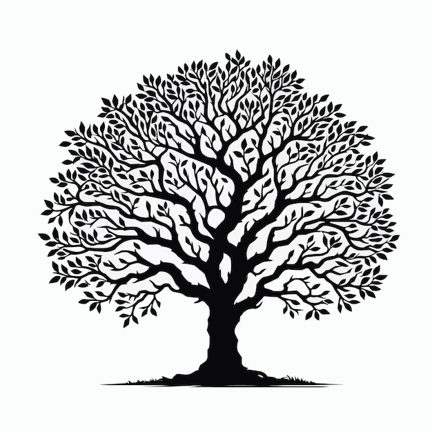 Silhueta de árbol vectorial libre aislada sobre fondo blanco