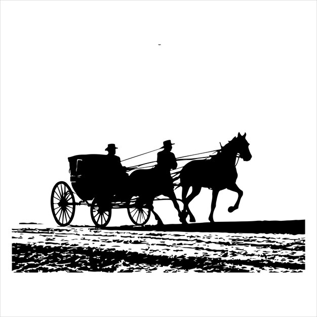 Silhueta de carruaje de caballos de época Vector negro minimalista