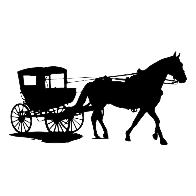 Silhueta de carruaje de caballos de época Vector negro minimalista