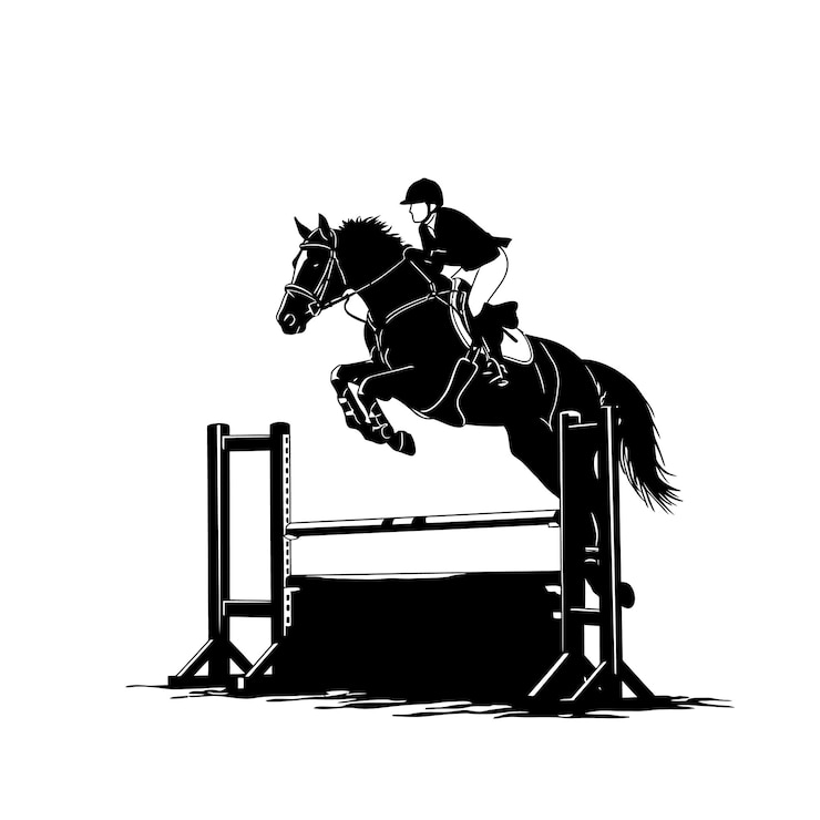 Silhueta ecuestre Caballo y jinete saltando sobre un obstáculo