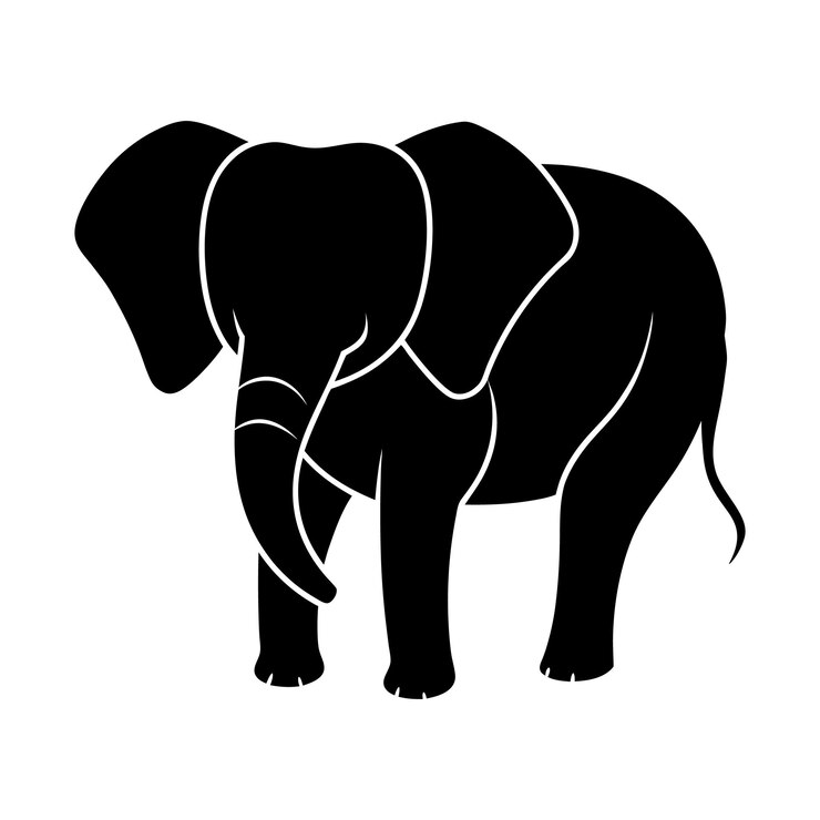 Silhueta de elefante colmillos y tronco todo el cuerpo hacia la derecha diseño minimalista limpio