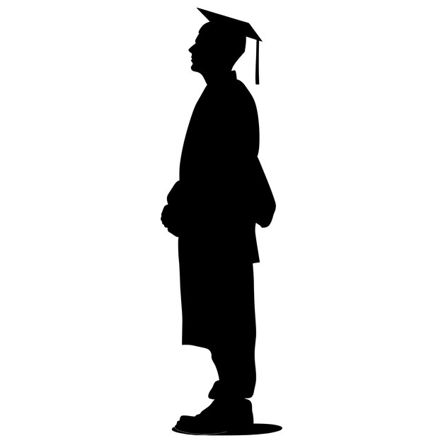 Silhueta hombre usar sombrero de graduación color negro sólo