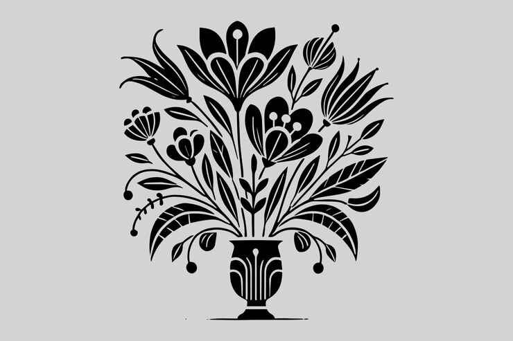 Silhueta de jarrón de flores artístico Clipart vectorial