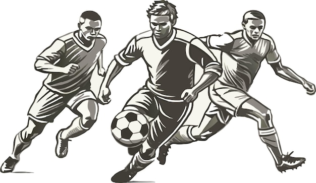 Silhueta de jugador de fútbol vector en blanco y negro