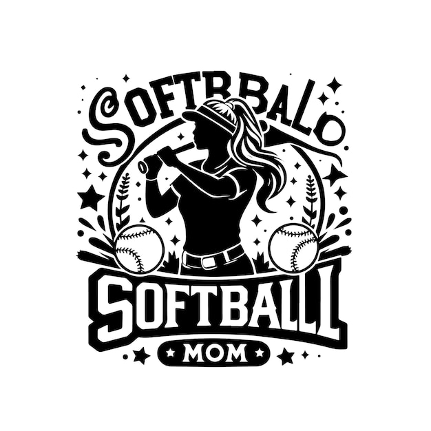 Silhueta de la jugadora de softbol madre diseño vectorial en blanco y negro