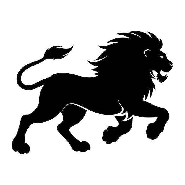 Silhueta de león corriendo diseño de animales en blanco y negro