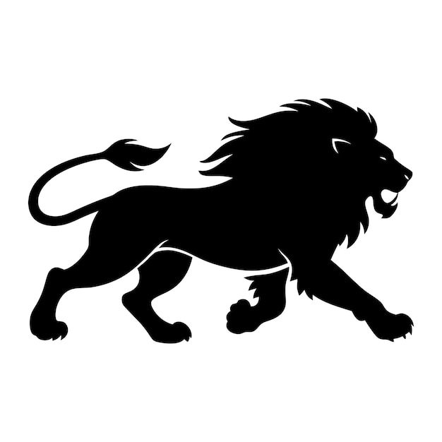 Silhueta de león corriendo diseño de animales en blanco y negro
