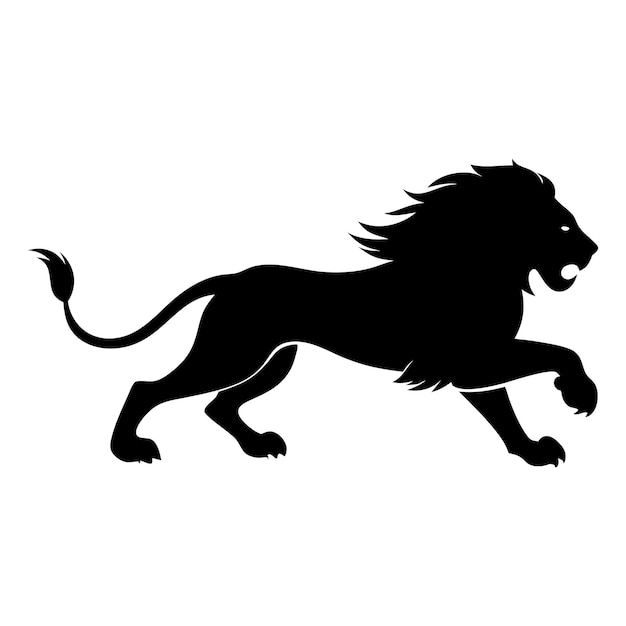 Silhueta de león corriendo diseño de animales en blanco y negro