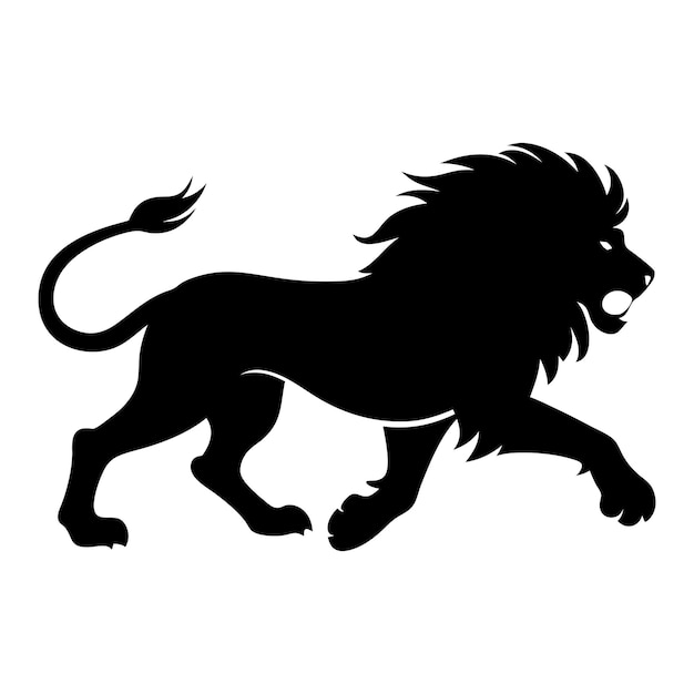 Silhueta de león corriendo diseño de animales en blanco y negro