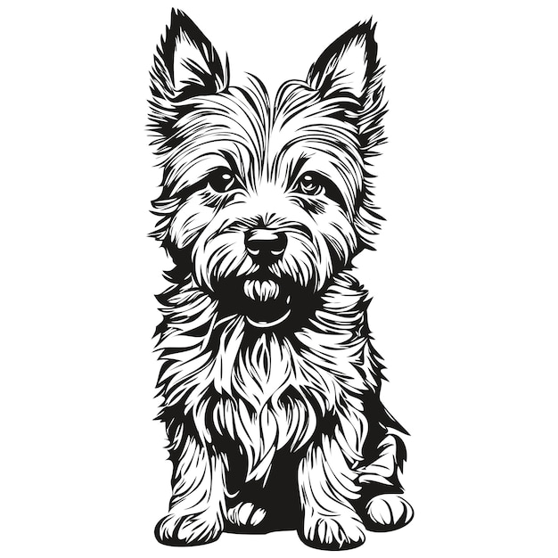 Silhueta de mascota de perro Cairn Terrier Ilustración de línea de animal dibujada a mano en blanco y negro