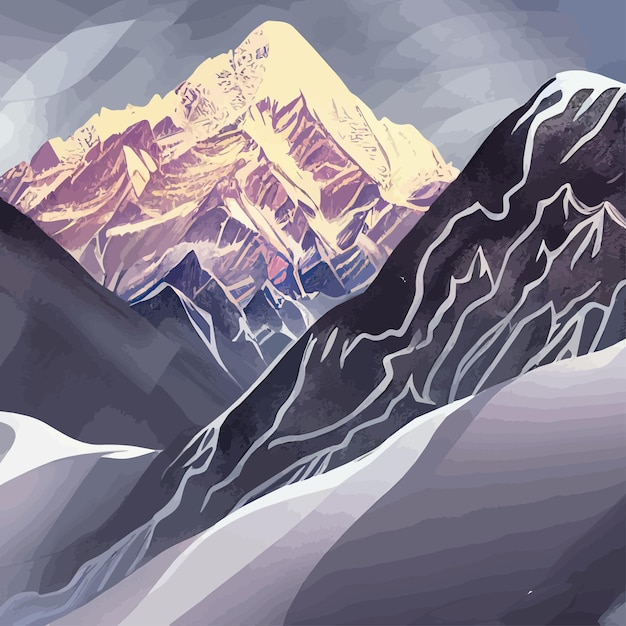 Vector silhueta de montaña madura elemento icono al aire libre picos de hielo nevados y decorativo realista