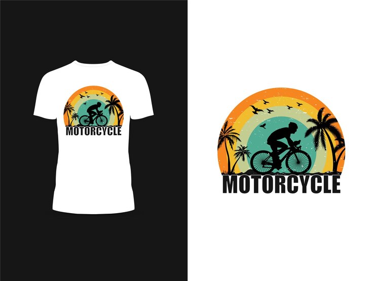 Silhueta de motocicleta en el diseño de la camiseta Sunset