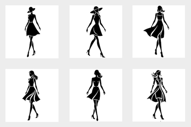 Silhueta de mujer de moda elegante Arte vectorial de alta calidad