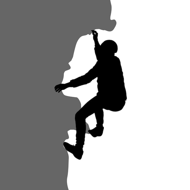 Silhueta negra de un escalador de roca sobre un fondo blanco