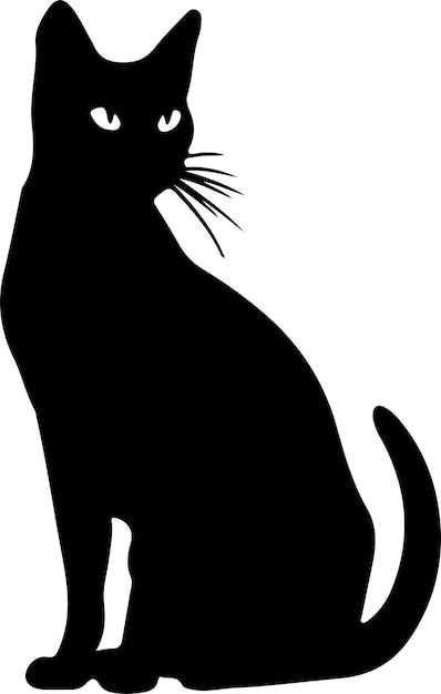 Silhueta negra del gato siamés tradicional tailandés con fondo transparente