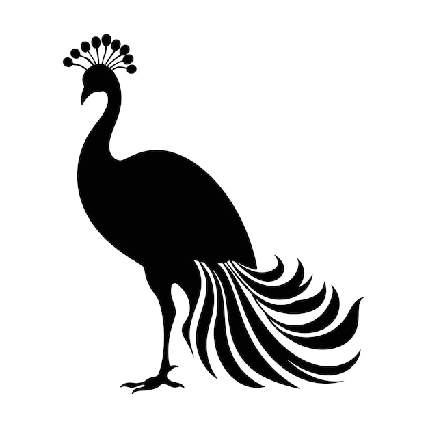 Silhueta de pavo real pavo real se sienta en una pose de silueta elegante ilustrador vectorial del pavo real