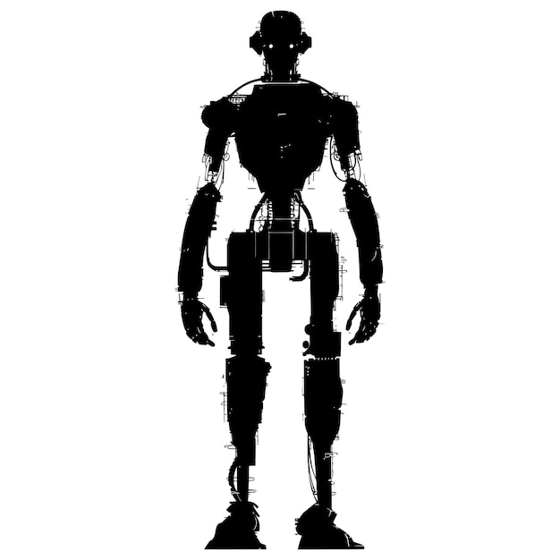 Vector silhueta del personaje robot color negro sólo cuerpo completo